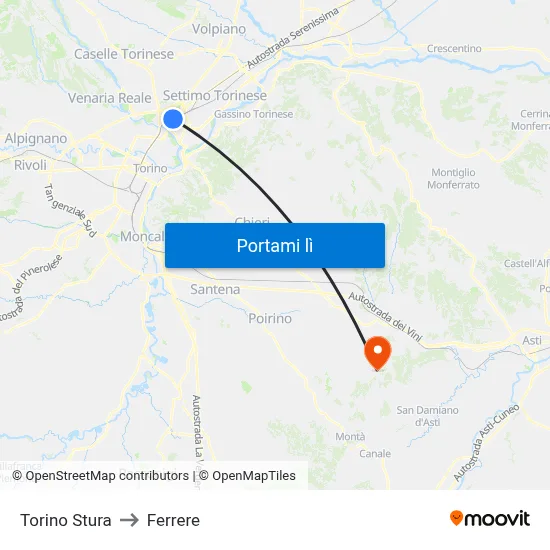 Torino Stura to Ferrere map