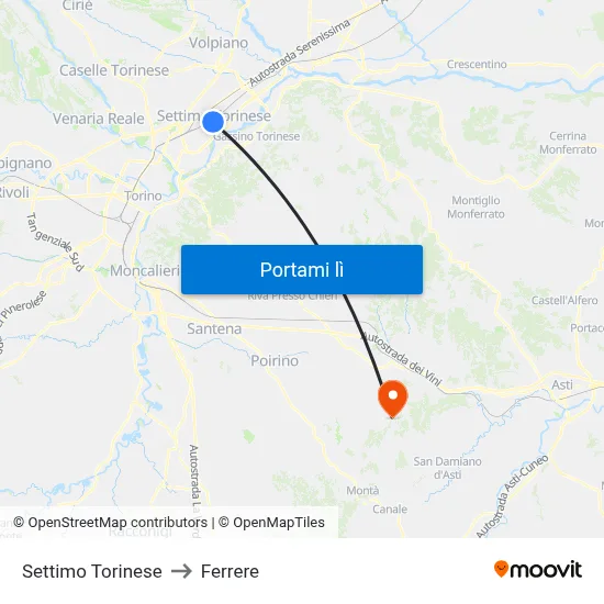 Settimo Torinese to Ferrere map