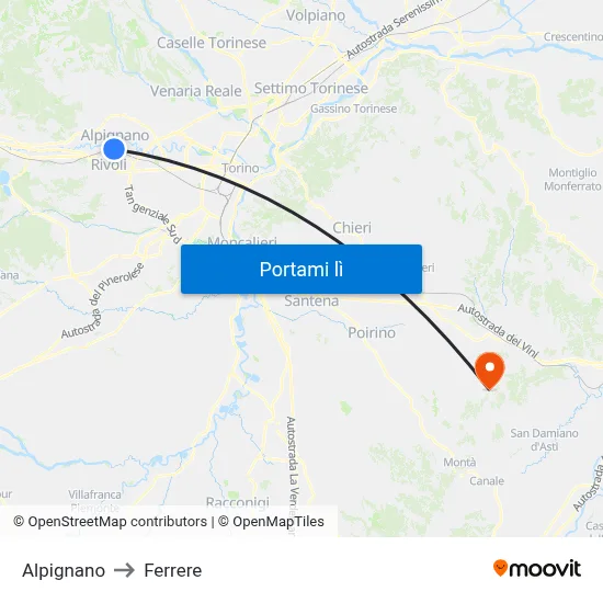Alpignano to Ferrere map