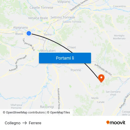 Collegno to Ferrere map