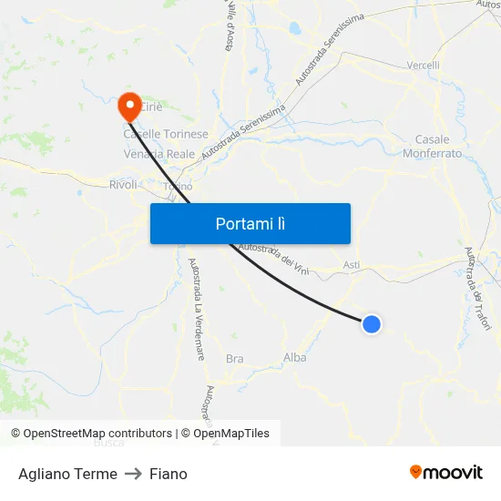 Agliano Terme to Fiano map