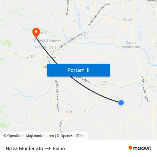Nizza Monferrato to Fiano map