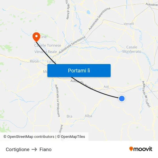 Cortiglione to Fiano map
