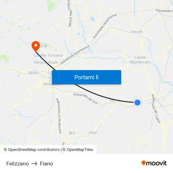 Felizzano to Fiano map