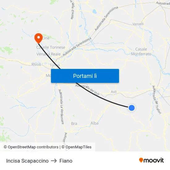 Incisa Scapaccino to Fiano map