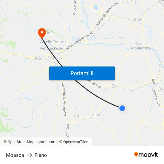 Moasca to Fiano map