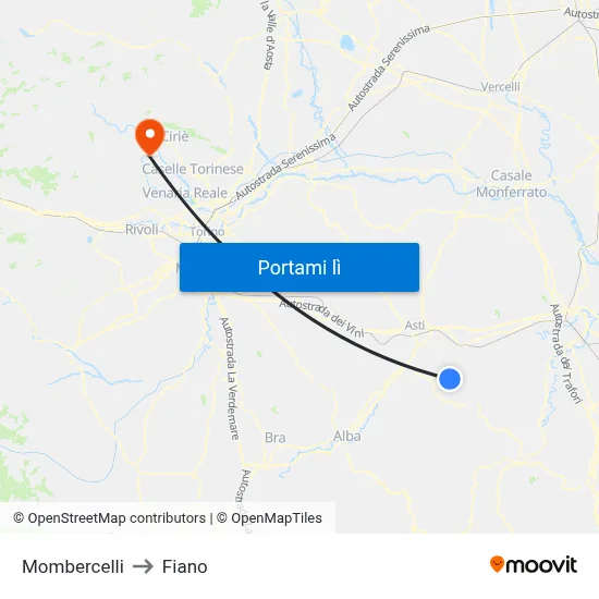 Mombercelli to Fiano map