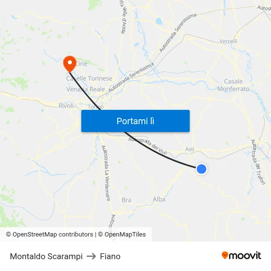 Montaldo Scarampi to Fiano map