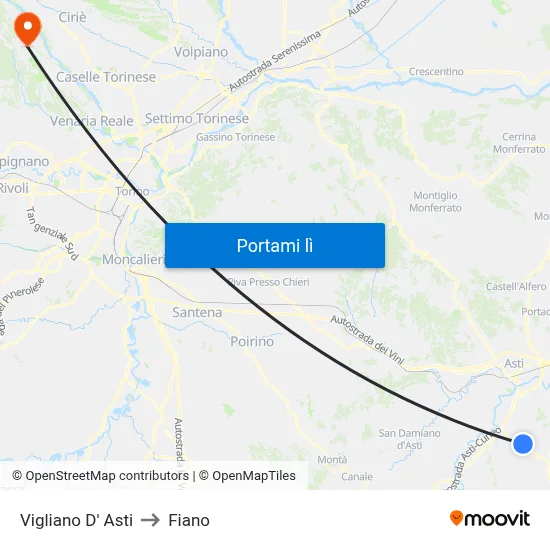 Vigliano D' Asti to Fiano map