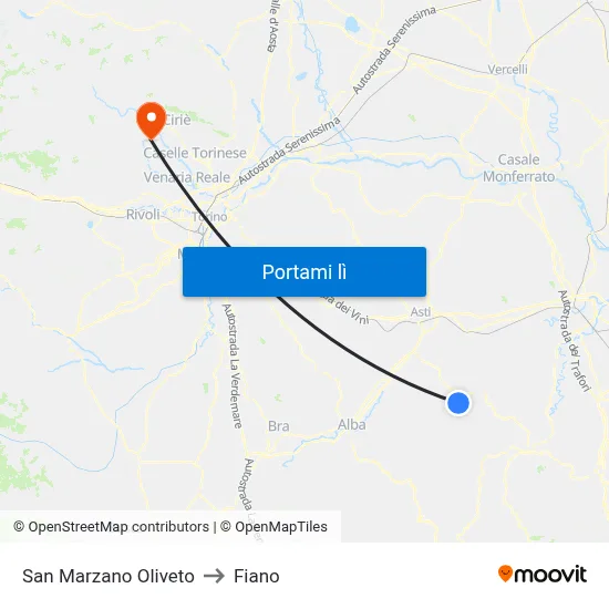 San Marzano Oliveto to Fiano map