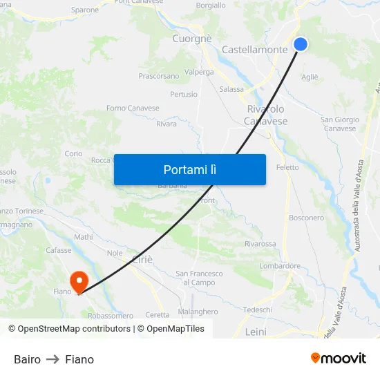 Bairo to Fiano map