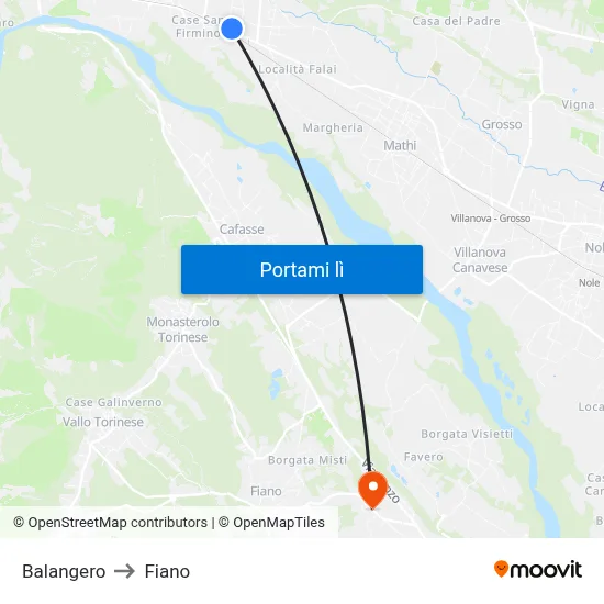 Balangero to Fiano map