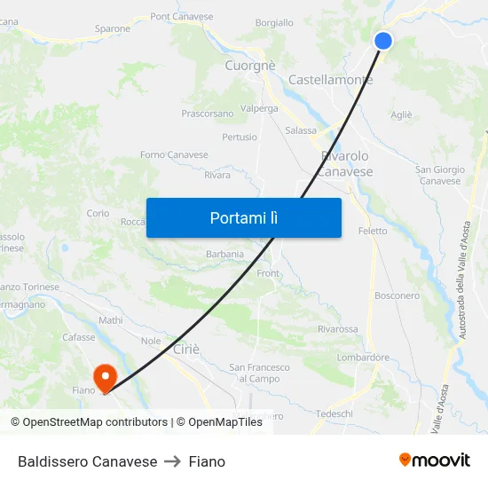 Baldissero Canavese to Fiano map