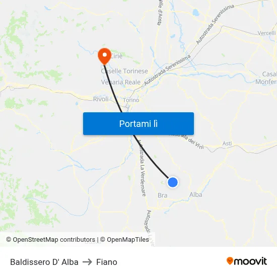 Baldissero D' Alba to Fiano map