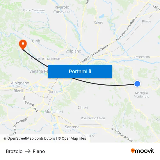 Brozolo to Fiano map