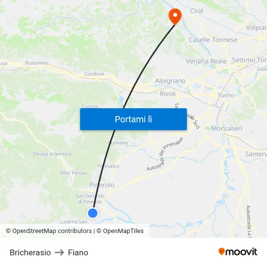 Bricherasio to Fiano map