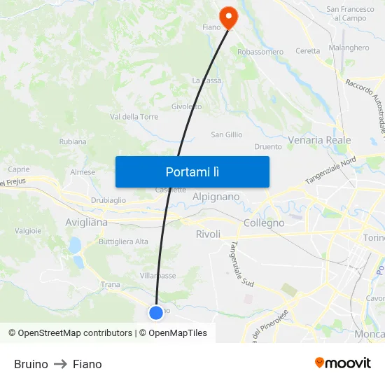 Bruino to Fiano map