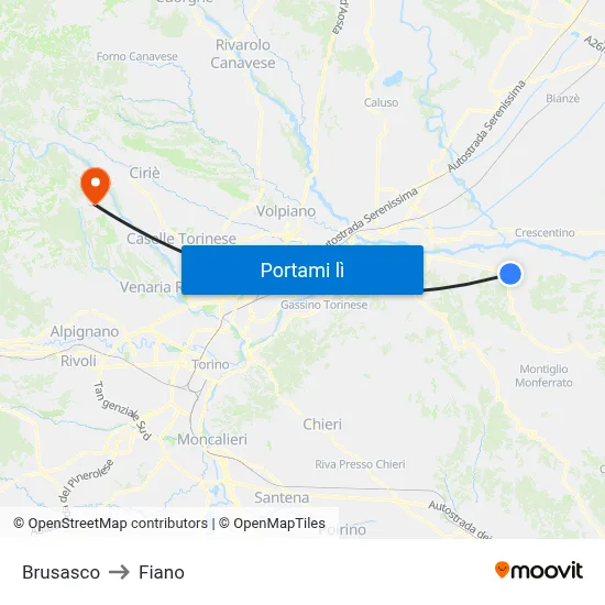 Brusasco to Fiano map