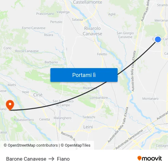Barone Canavese to Fiano map