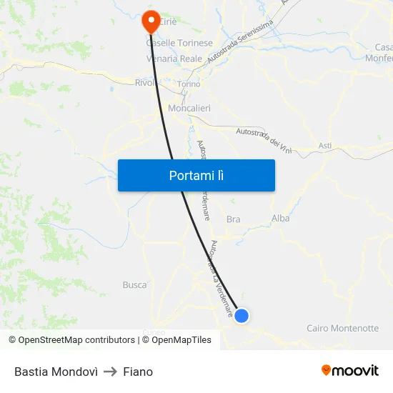 Bastia Mondovì to Fiano map