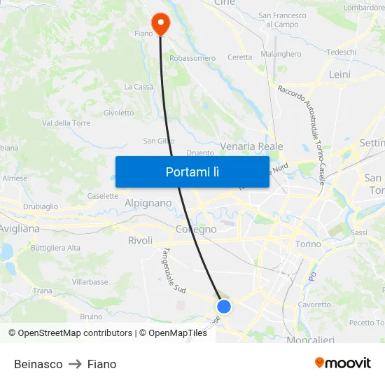 Beinasco to Fiano map