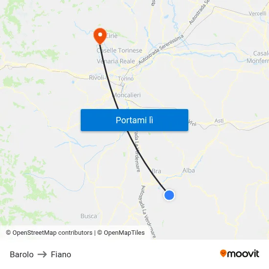 Barolo to Fiano map