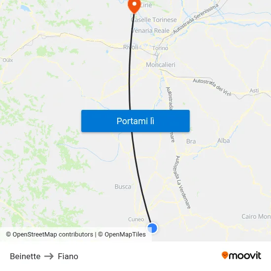 Beinette to Fiano map