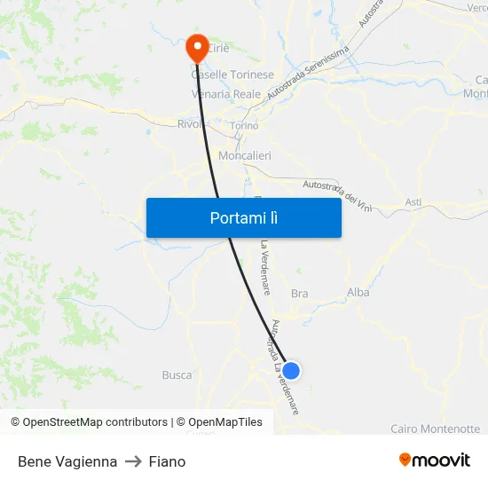 Bene Vagienna to Fiano map