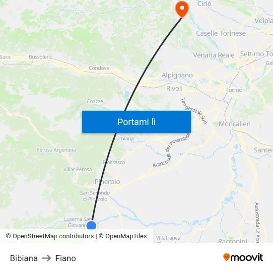 Bibiana to Fiano map