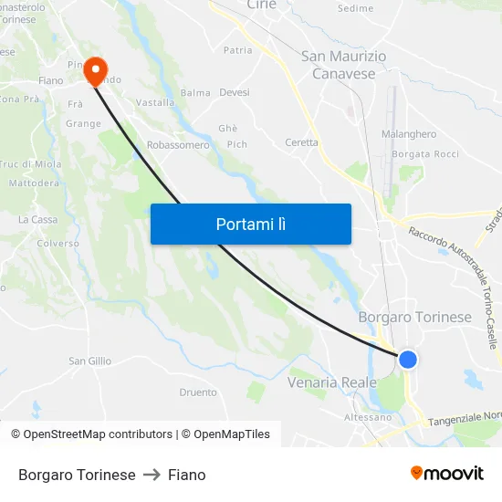 Borgaro Torinese to Fiano map