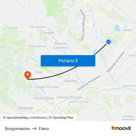 Borgomasino to Fiano map