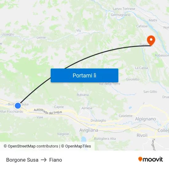 Borgone Susa to Fiano map