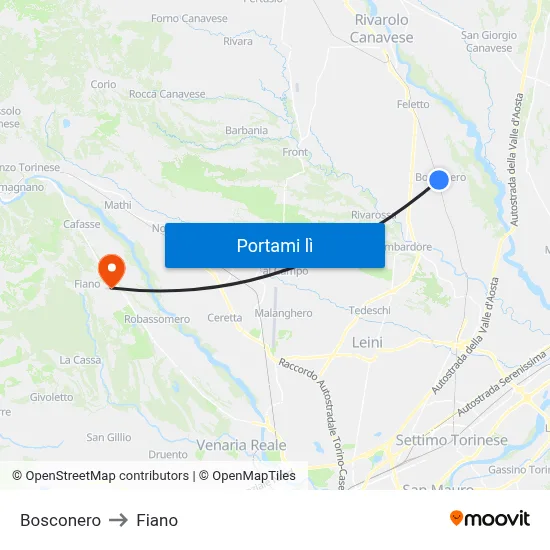 Bosconero to Fiano map