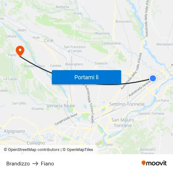 Brandizzo to Fiano map