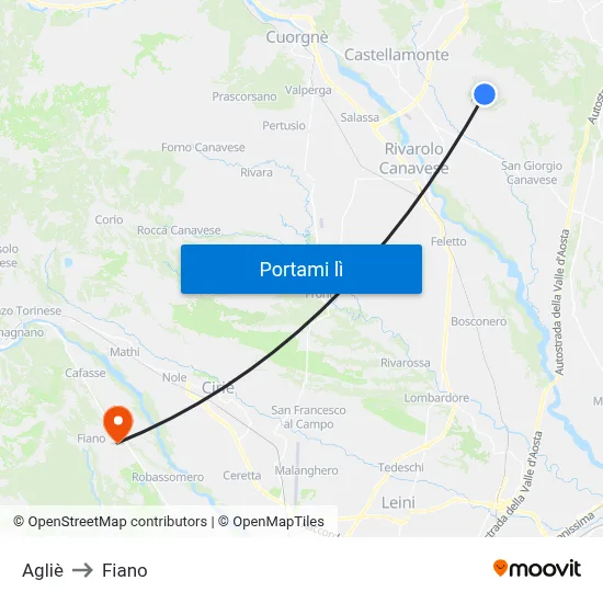 Agliè to Fiano map