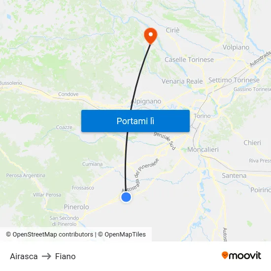 Airasca to Fiano map