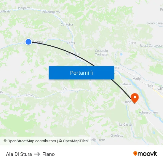 Ala Di Stura to Fiano map
