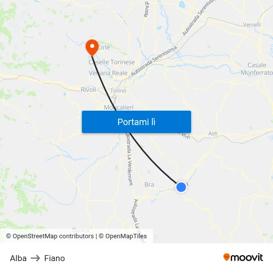 Alba to Fiano map
