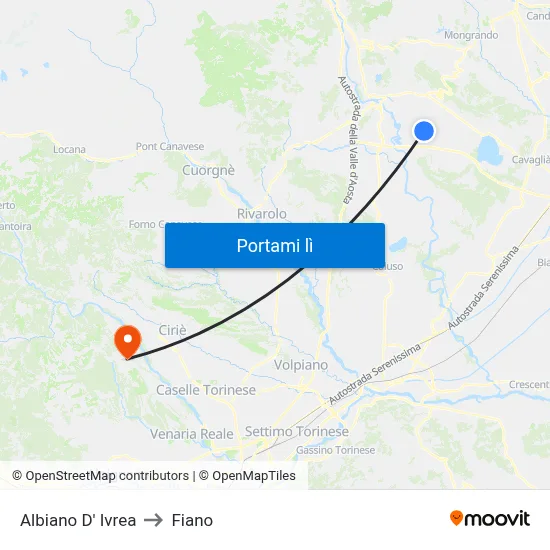Albiano D' Ivrea to Fiano map