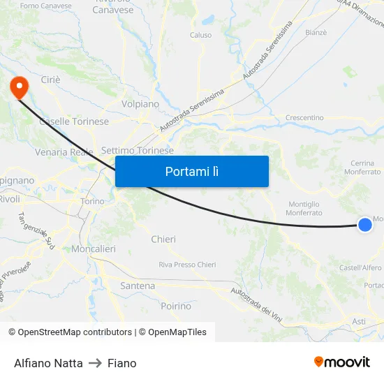 Alfiano Natta to Fiano map