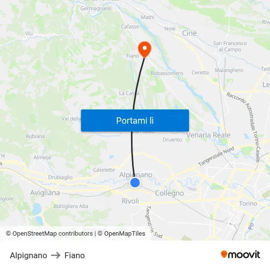 Alpignano to Fiano map