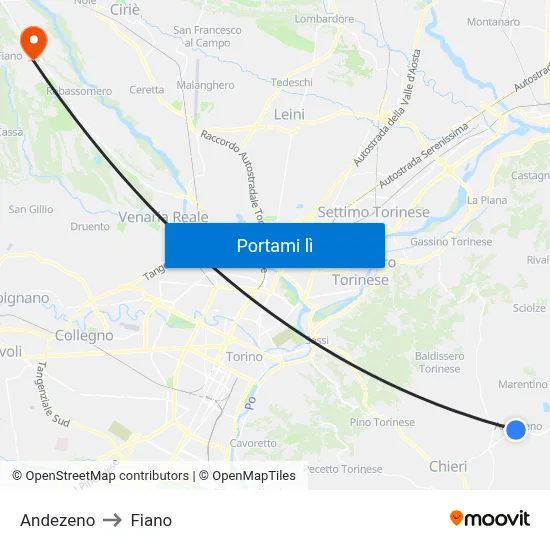Andezeno to Fiano map