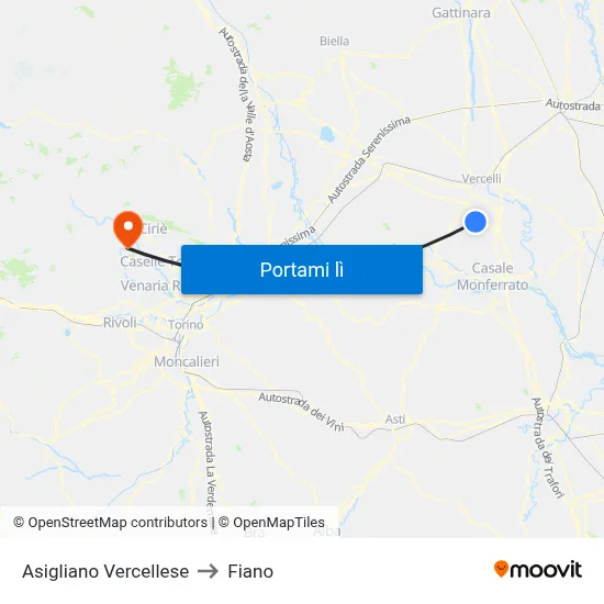 Asigliano Vercellese to Fiano map