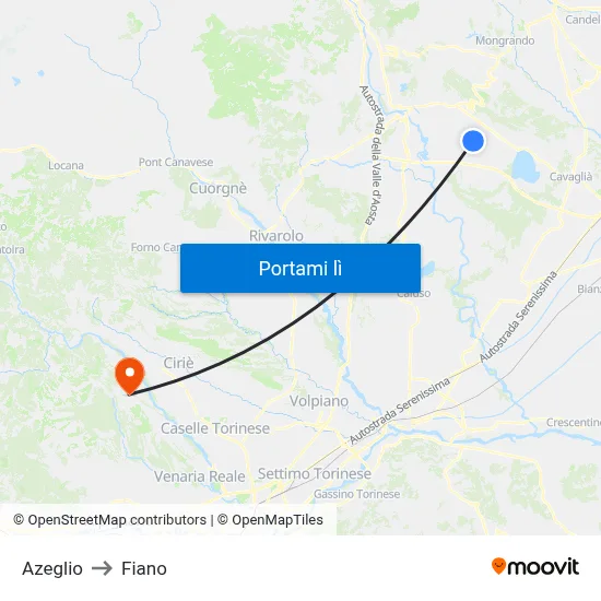 Azeglio to Fiano map
