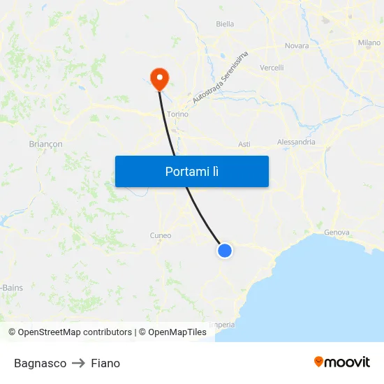 Bagnasco to Fiano map