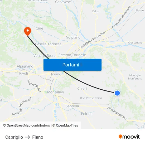 Capriglio to Fiano map