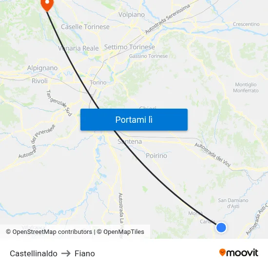 Castellinaldo to Fiano map