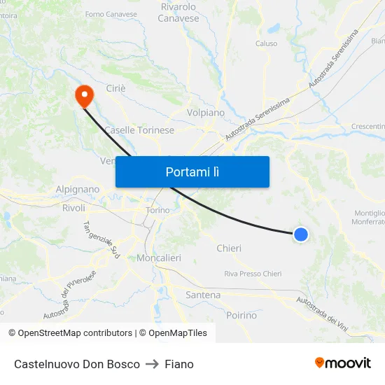 Castelnuovo Don Bosco to Fiano map