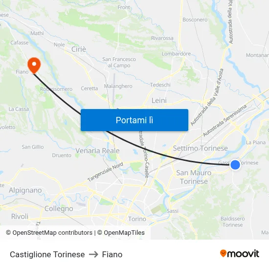 Castiglione Torinese to Fiano map