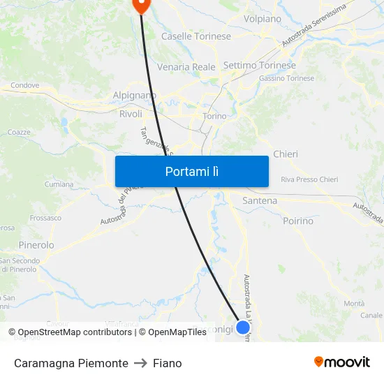 Caramagna Piemonte to Fiano map